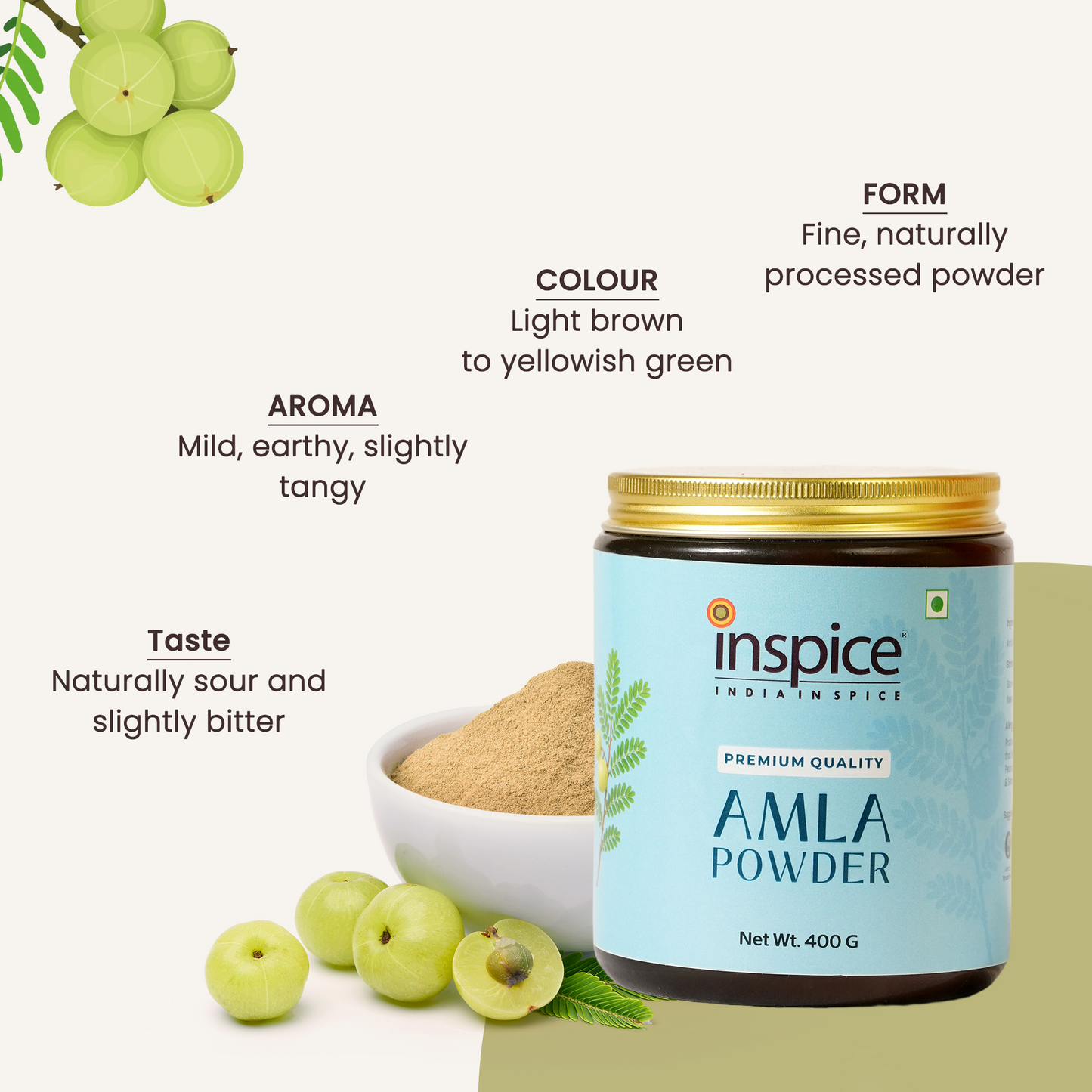 Amla powder jar with amla fruits