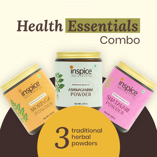 Health Essentials Combo – Shatavari 320g + Ashwagandha 270g + Moringa 330g