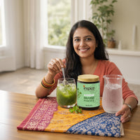 Woman enjoying a Brahmi Powder drink with Inspice Brahmi Powder
