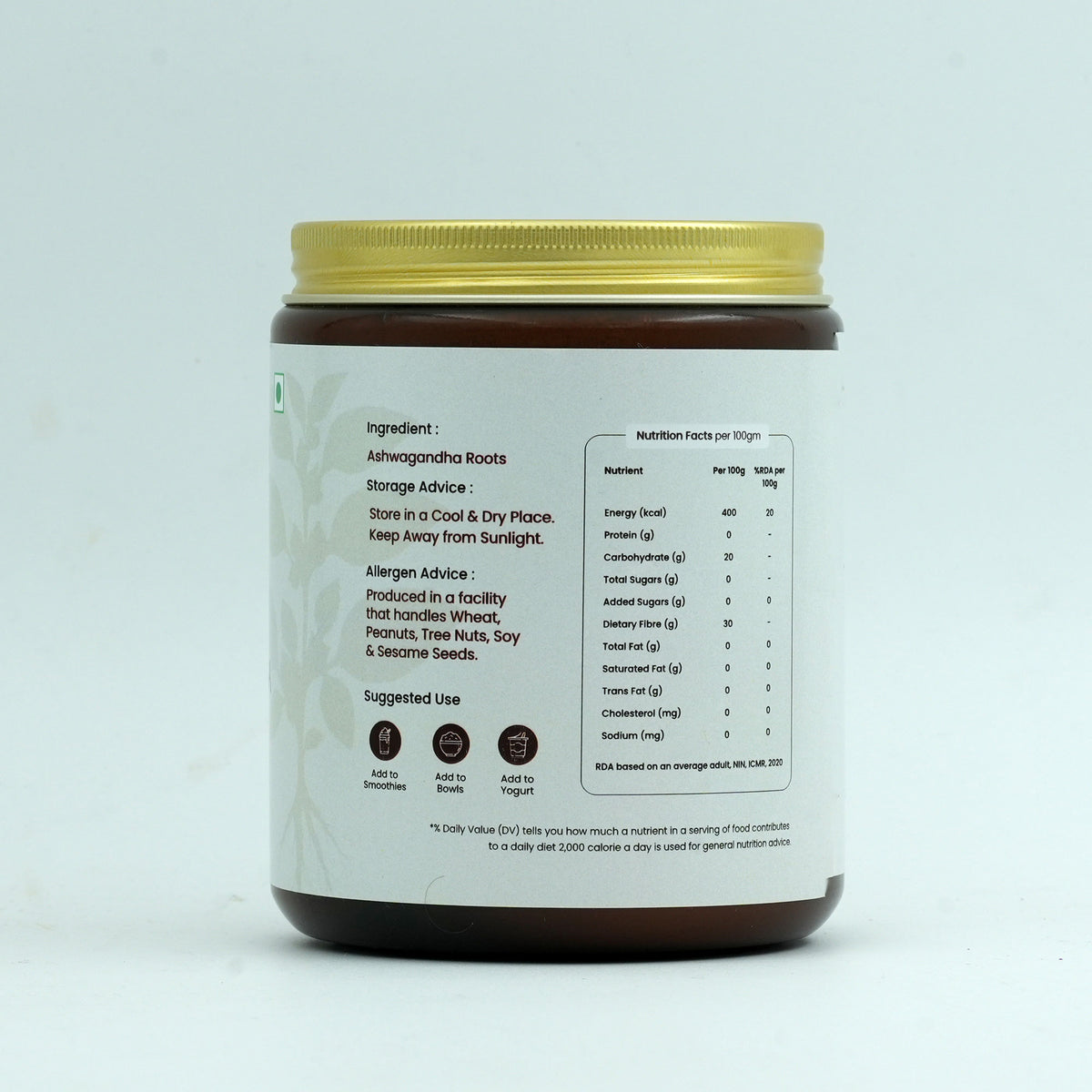 nspice Ashwagandha Powder – back side with details